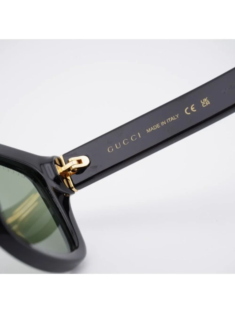 Gucci GG1135S 001 Sunglasses Black Square Frame, Green Polarized Lenses